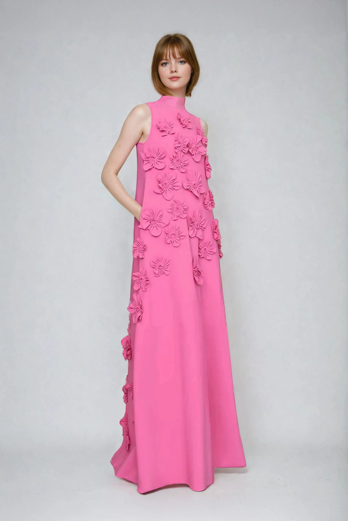 Floral Appliqué High Neck Sleeveless Maxi Dress 7
