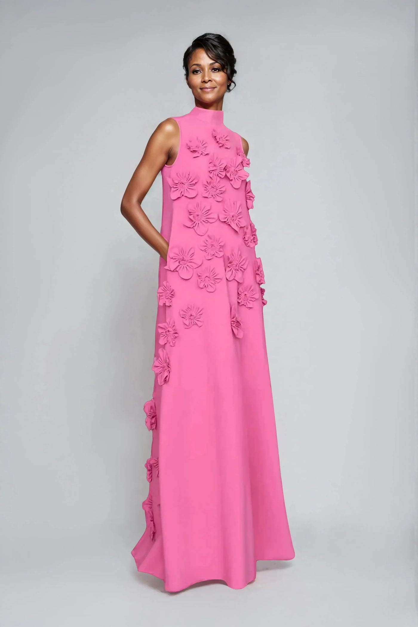 Floral Appliqué High Neck Sleeveless Maxi Dress 5