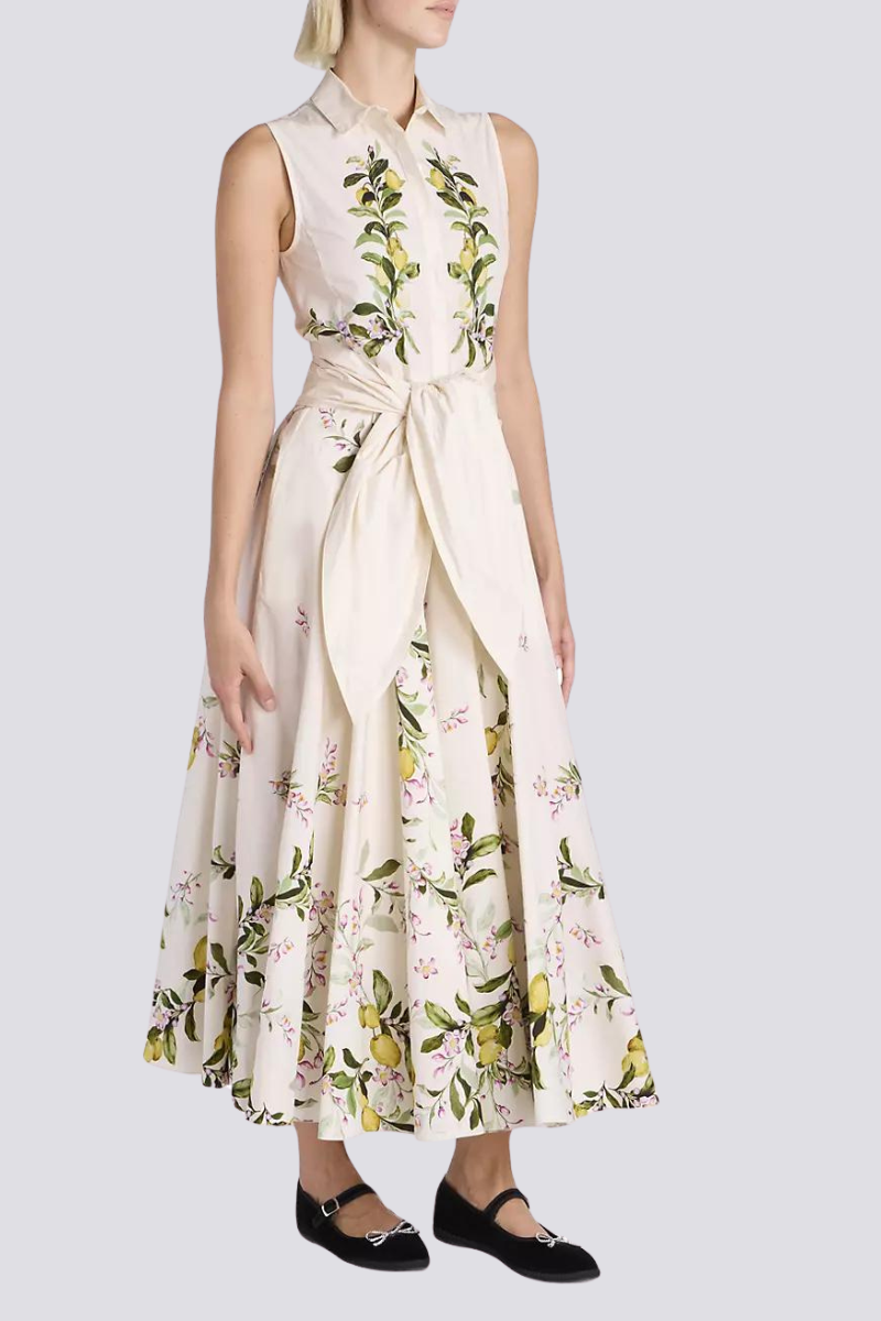 Floral Print Sleeveless Collared Tie Waist Maxi Dress