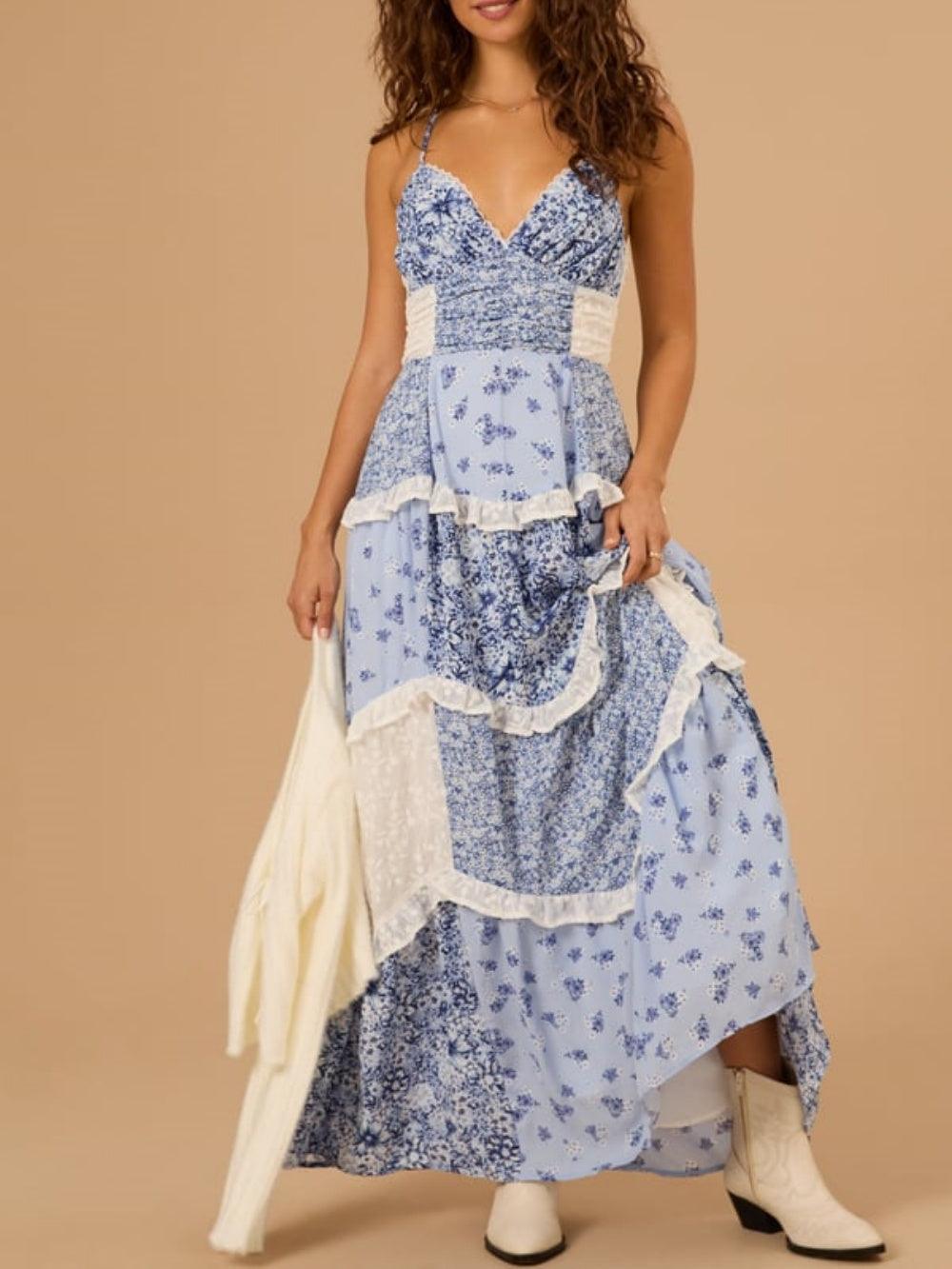 Floral patchwork maxi dress Blue
