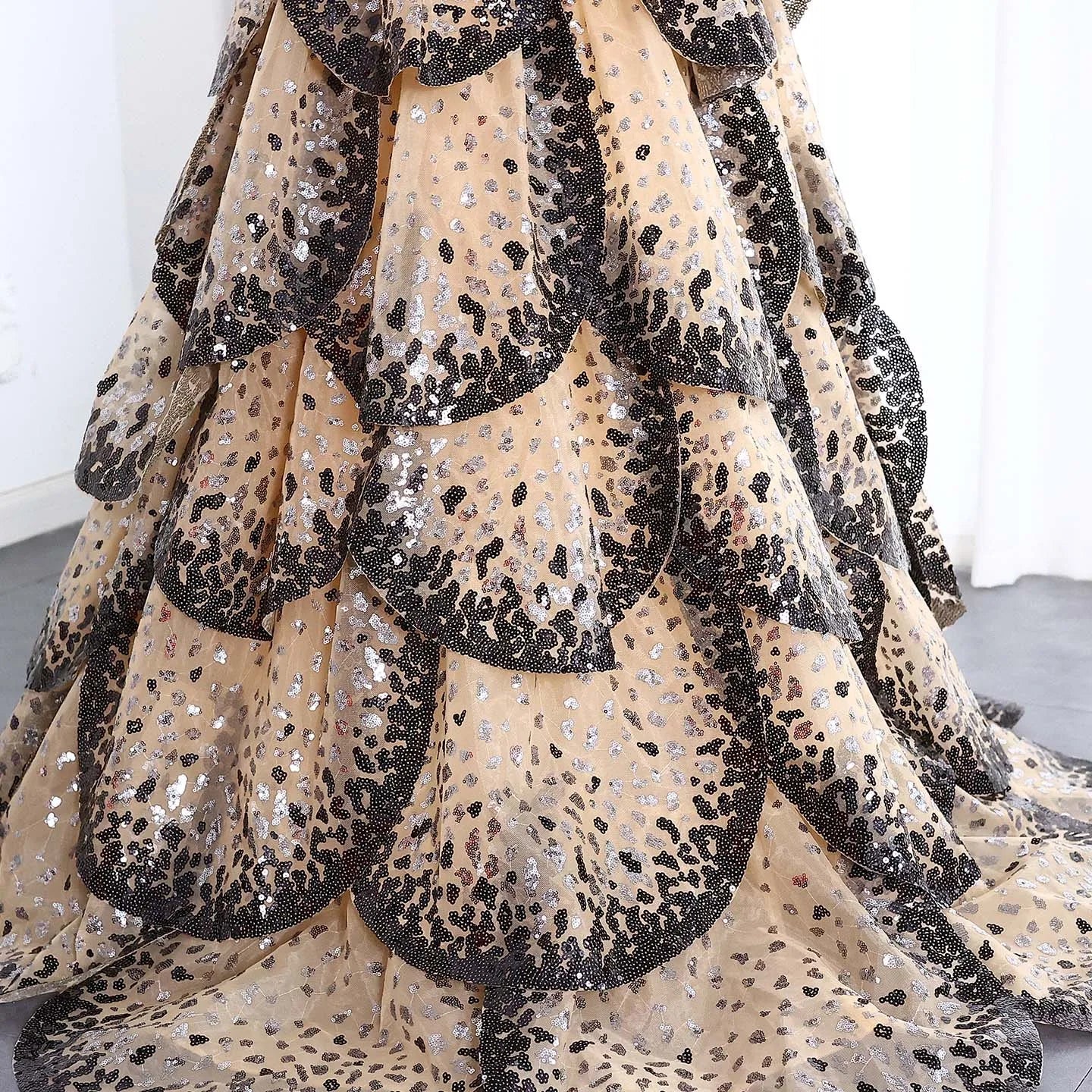 Tulle One Shoulder Tiered A-Line Midi Dress