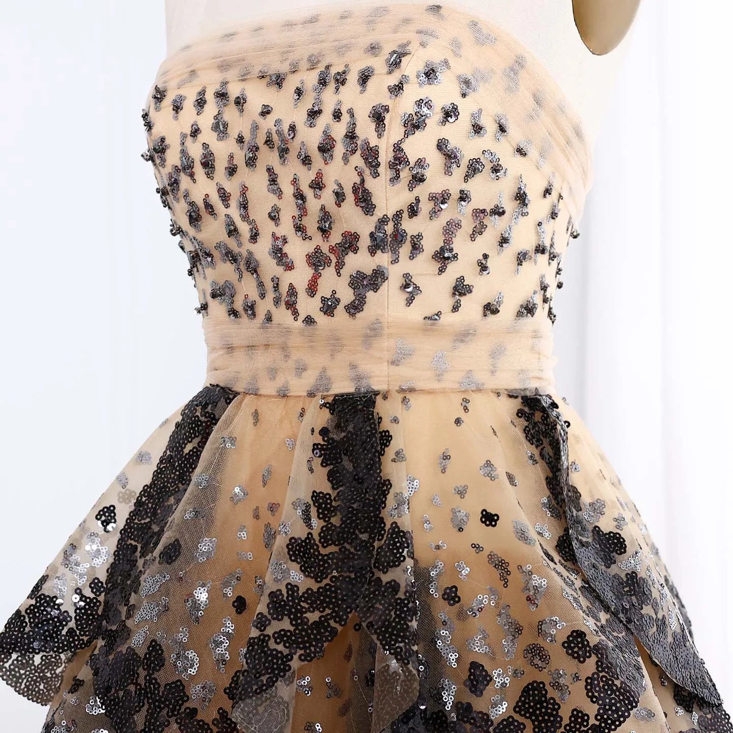 Tulle One Shoulder Tiered A-Line Midi Dress