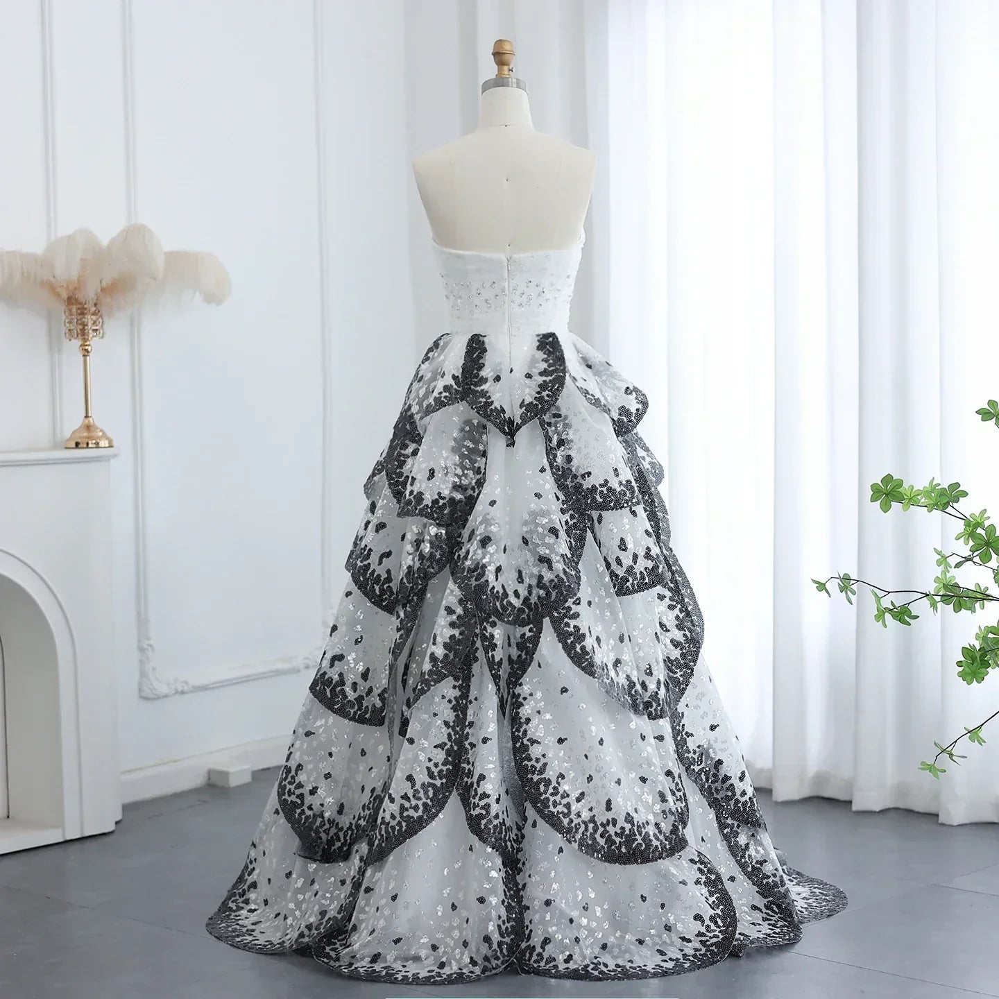 Tulle One Shoulder Tiered A-Line Midi Dress