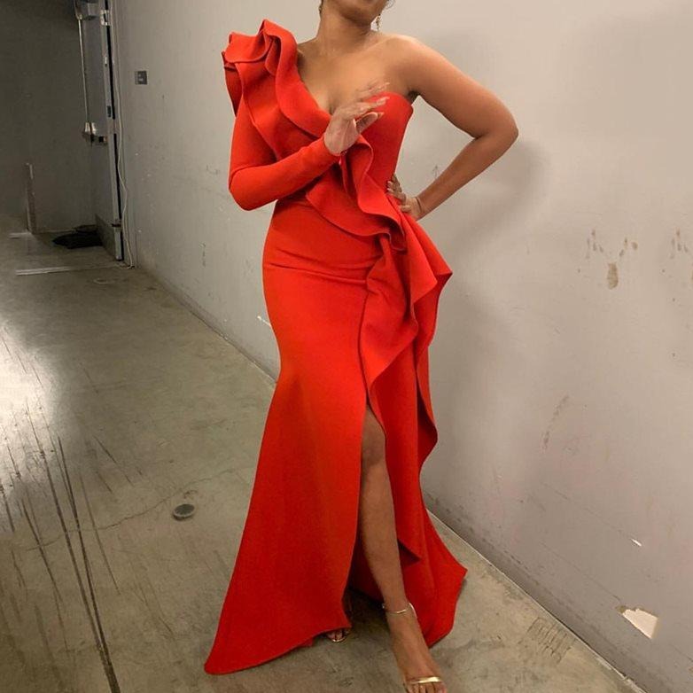 African One Shoulder Bodycon Split Women Maxi Dress