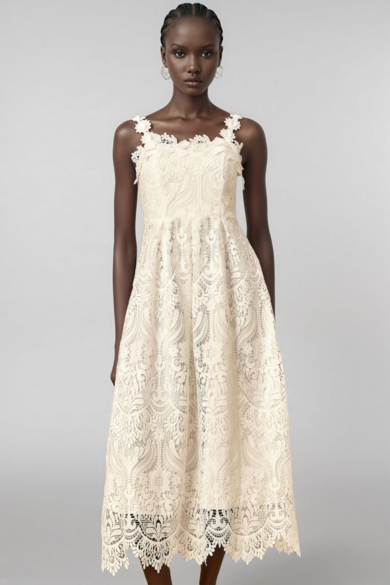 Harlin White Floral Lace Maxi Dress - View 5