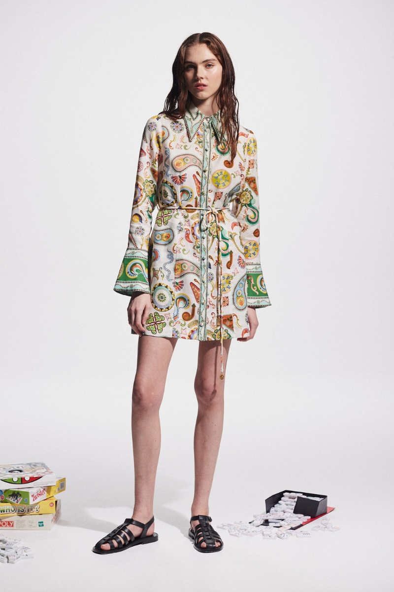 Paisley Collar Long Sleeve Belted Mini Dress