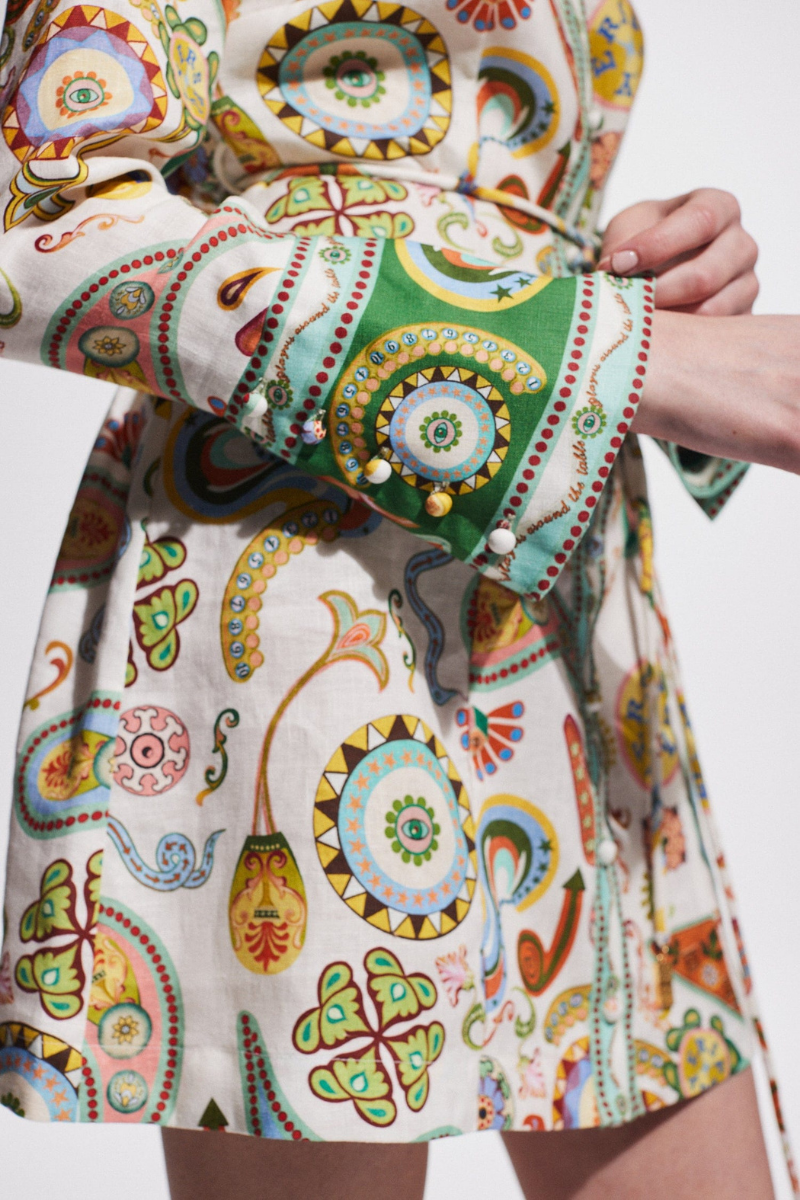 Paisley Collar Long Sleeve Belted Mini Dress