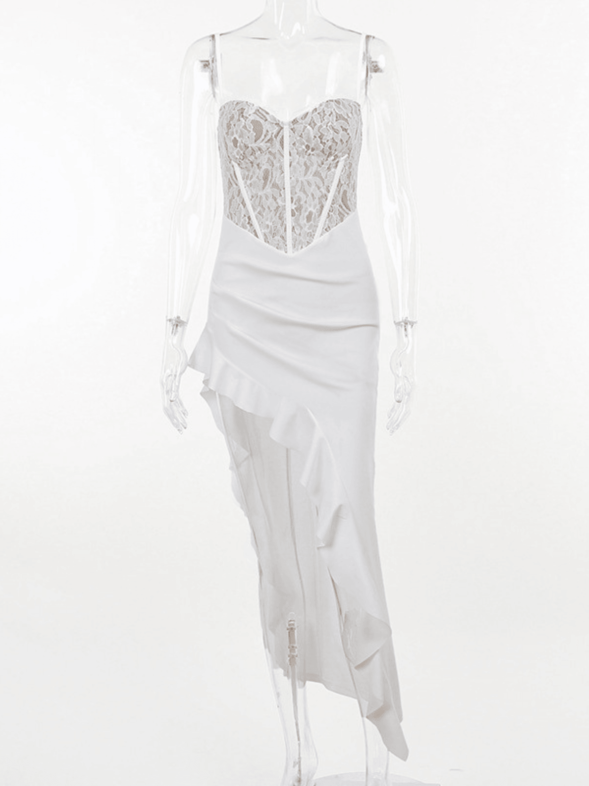 Lace Asymmetric Ruffle Midi Dress - View 7