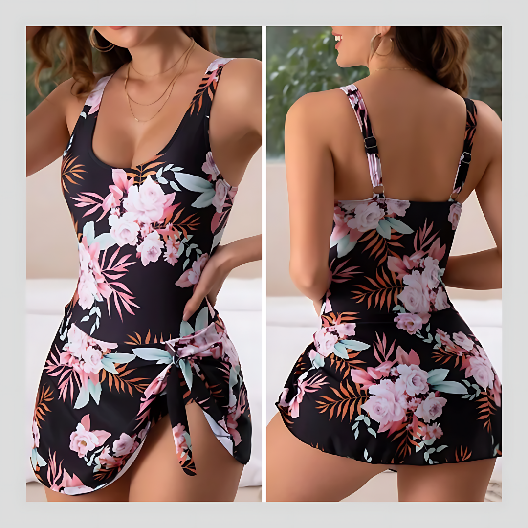 Floral Print Scoop Neck One Piece Swim Dress
