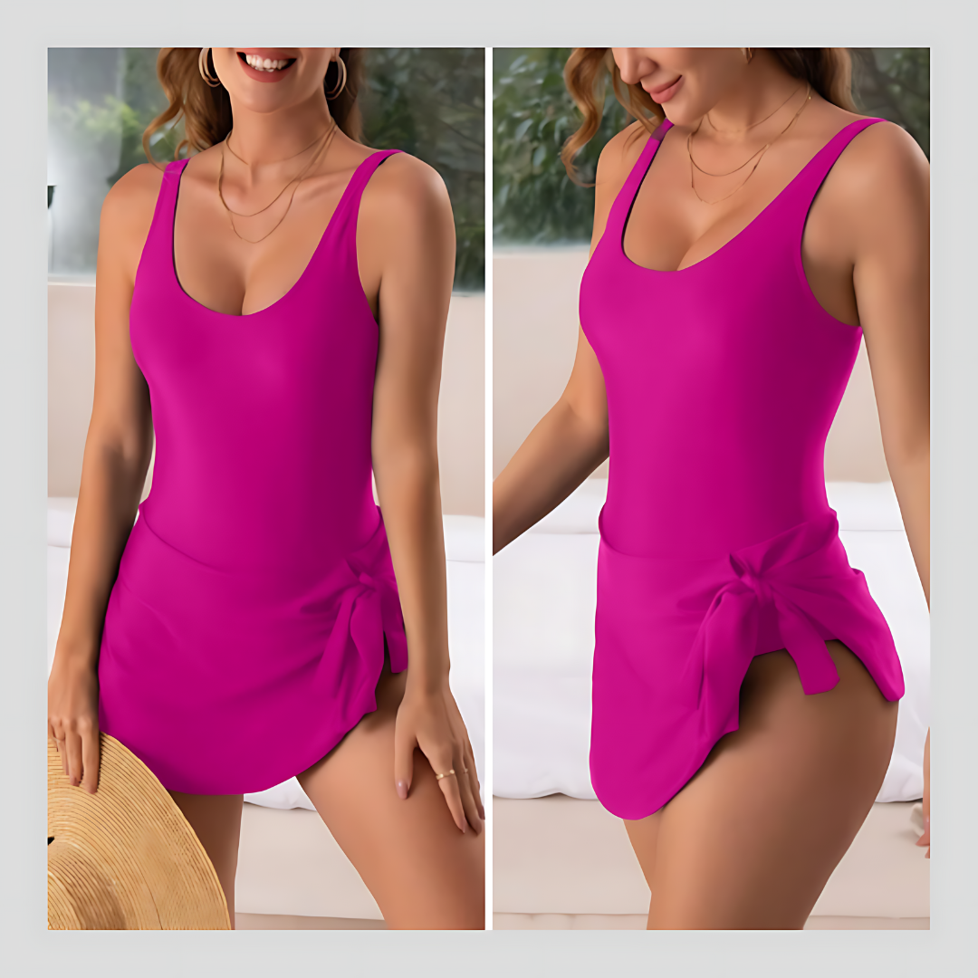 Floral Print Scoop Neck One Piece Swim Dress