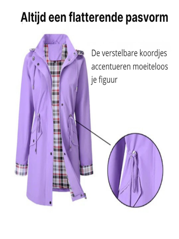 Hooded Drawstring Waist Zip Front Rain Jacket