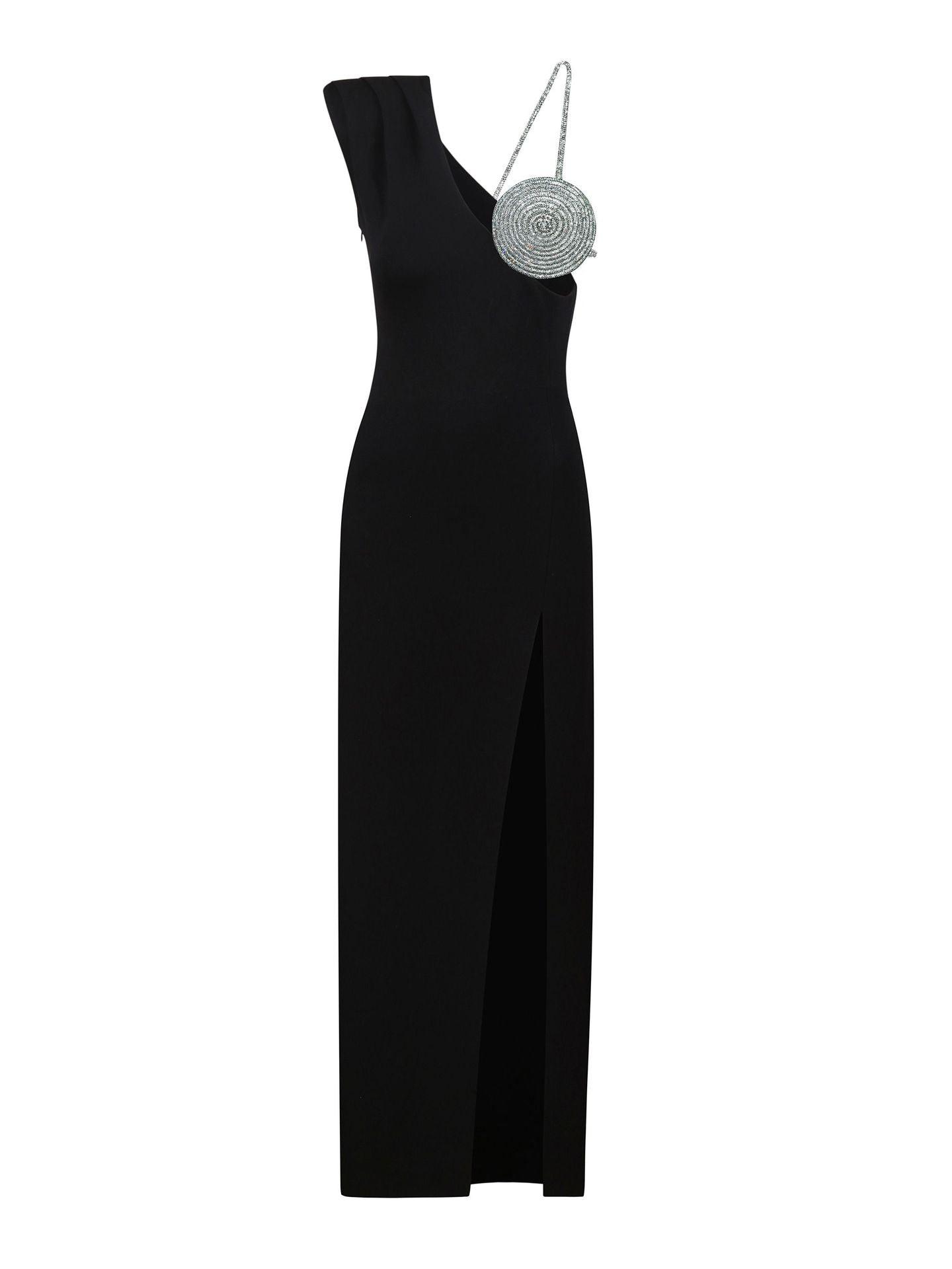 One Shoulder Rhinestone Embellished Bandage High Split Maxi Gown