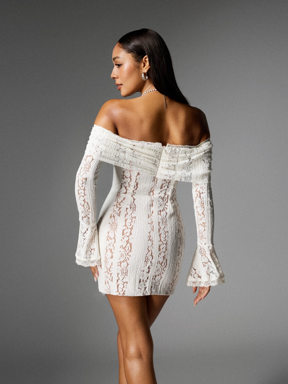 Off Shoulder Lace Mini Dress - View 6