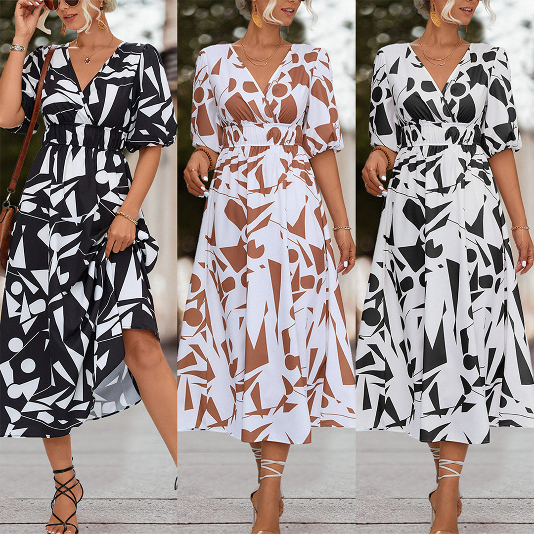 Oxana Relaxed Midi Dress with a V-neck for Women Versatile Daily Pick