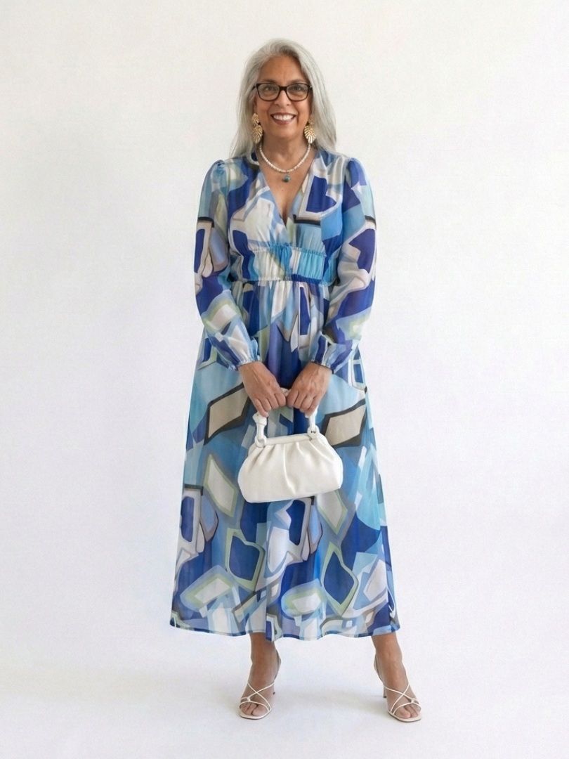 Floral V-Neck Long Sleeve Tiered Maxi Dress