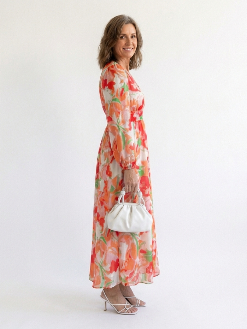 Floral V-Neck Long Sleeve Tiered Maxi Dress