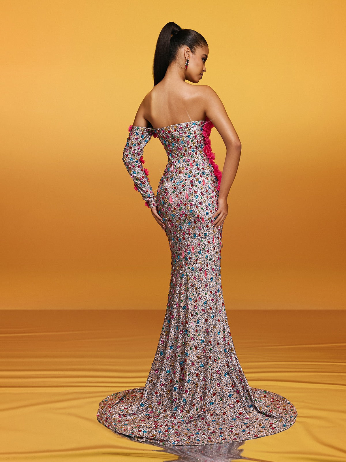 Off Shoulder Flower Crystal Maxi Dress - View 6
