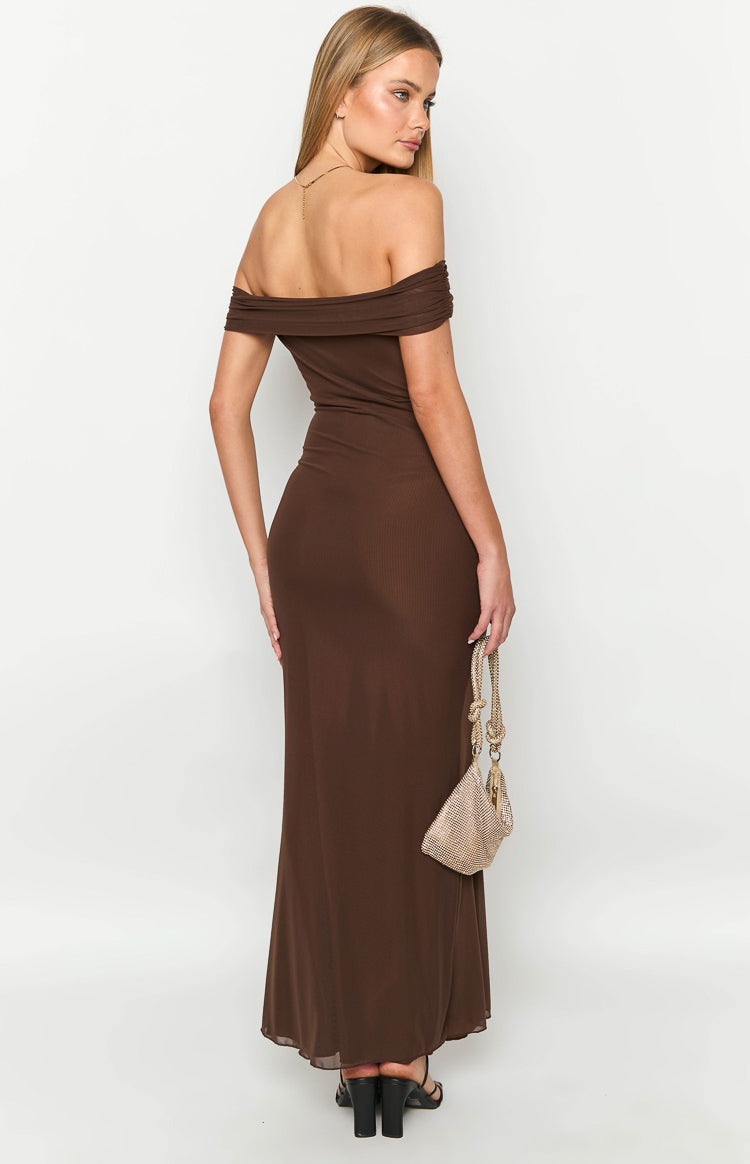 Mesh Off Shoulder Fold Over Neckline Bodycon Maxi Dress 5