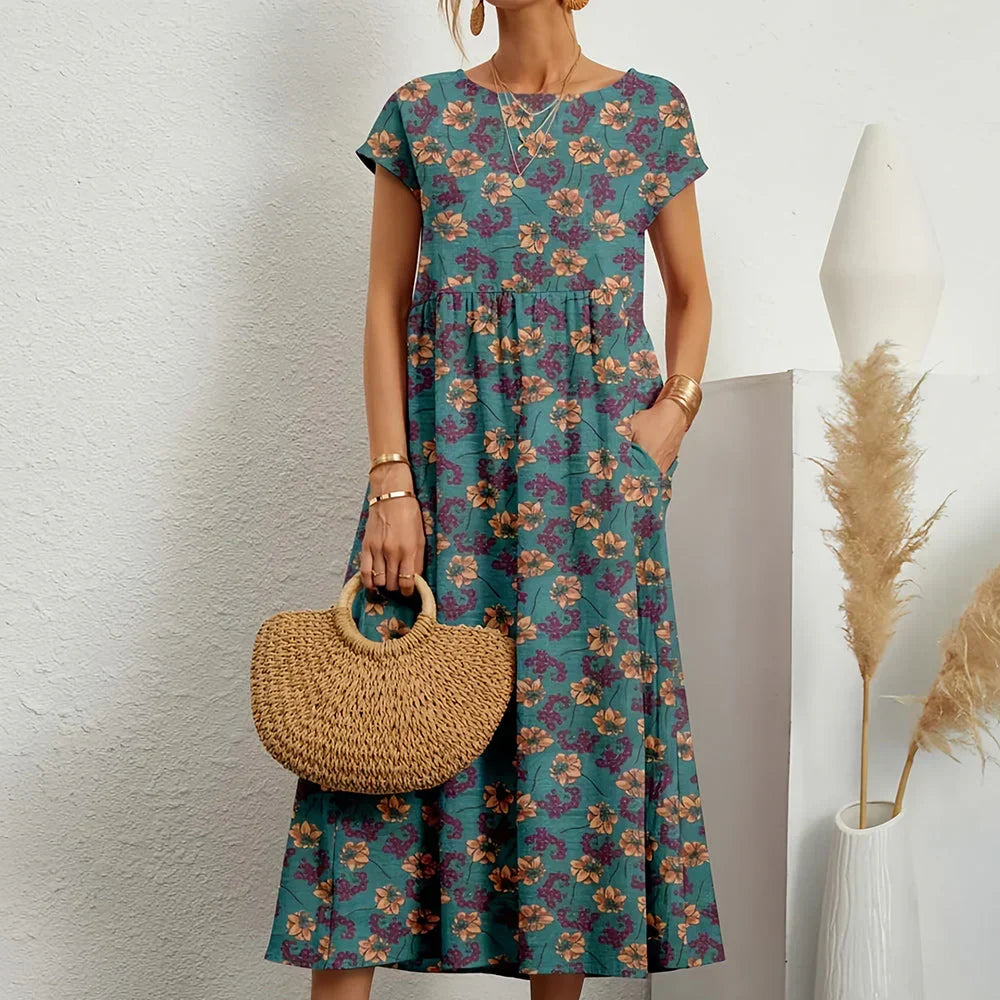 Floral Short Sleeve Tiered Midi Dress Summer 3