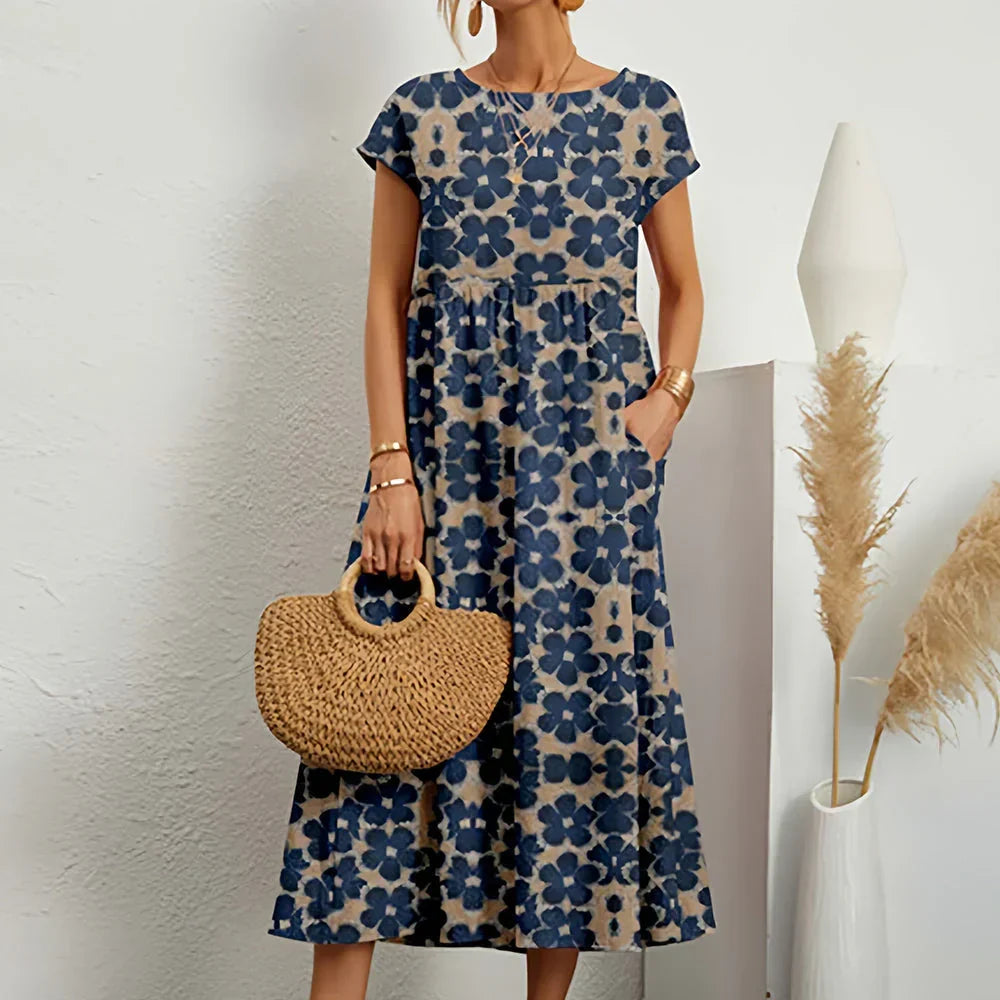 Floral Short Sleeve Tiered Midi Dress Summer 5