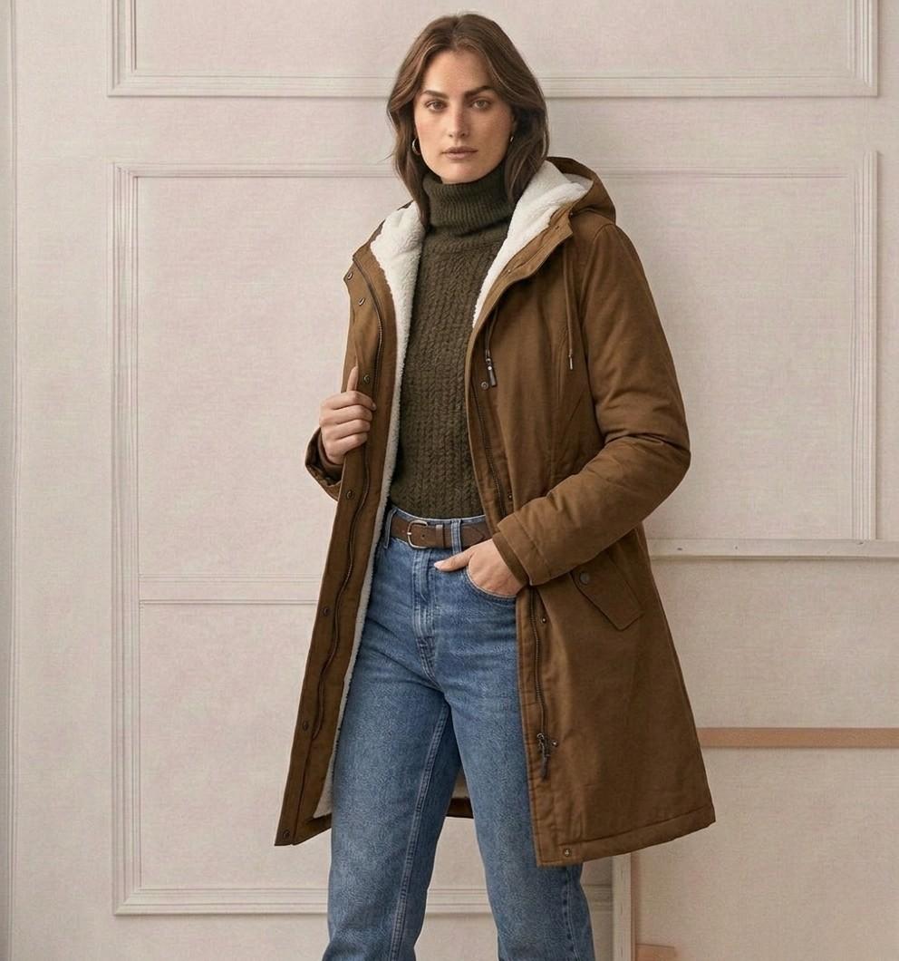 Hooded Sherpa Lined Longline Parka Coat