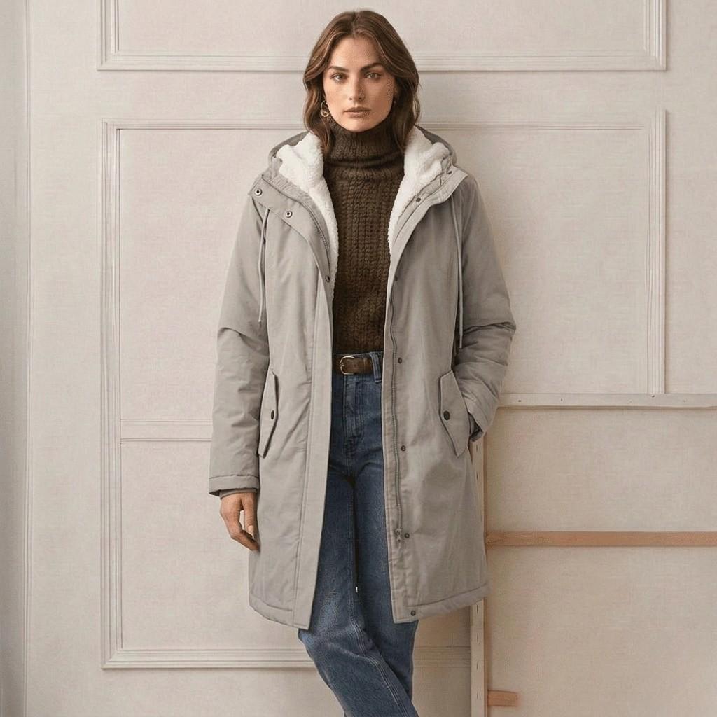 Hooded Fleece Lined Longline Parka Coat