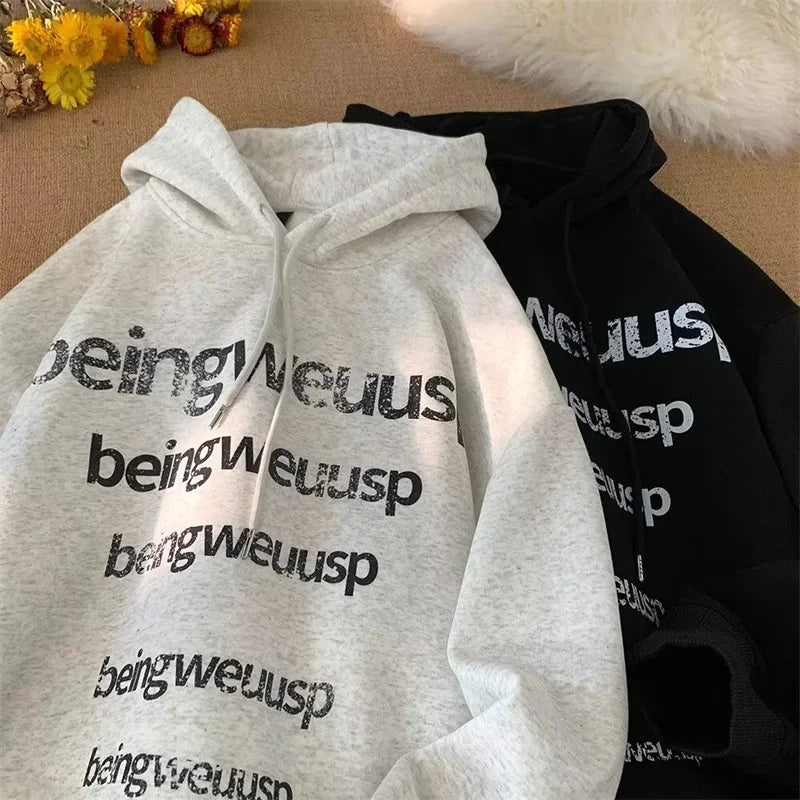 Distressed Repeat Letter Print Drop Shoulder Oversized Hoodie