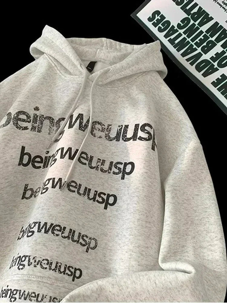 Distressed Repeat Letter Print Drop Shoulder Oversized Hoodie 8