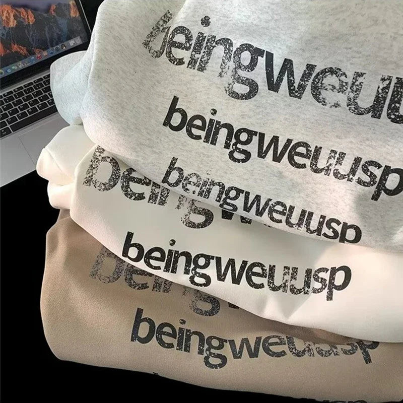 Distressed Repeat Letter Print Drop Shoulder Oversized Hoodie 3
