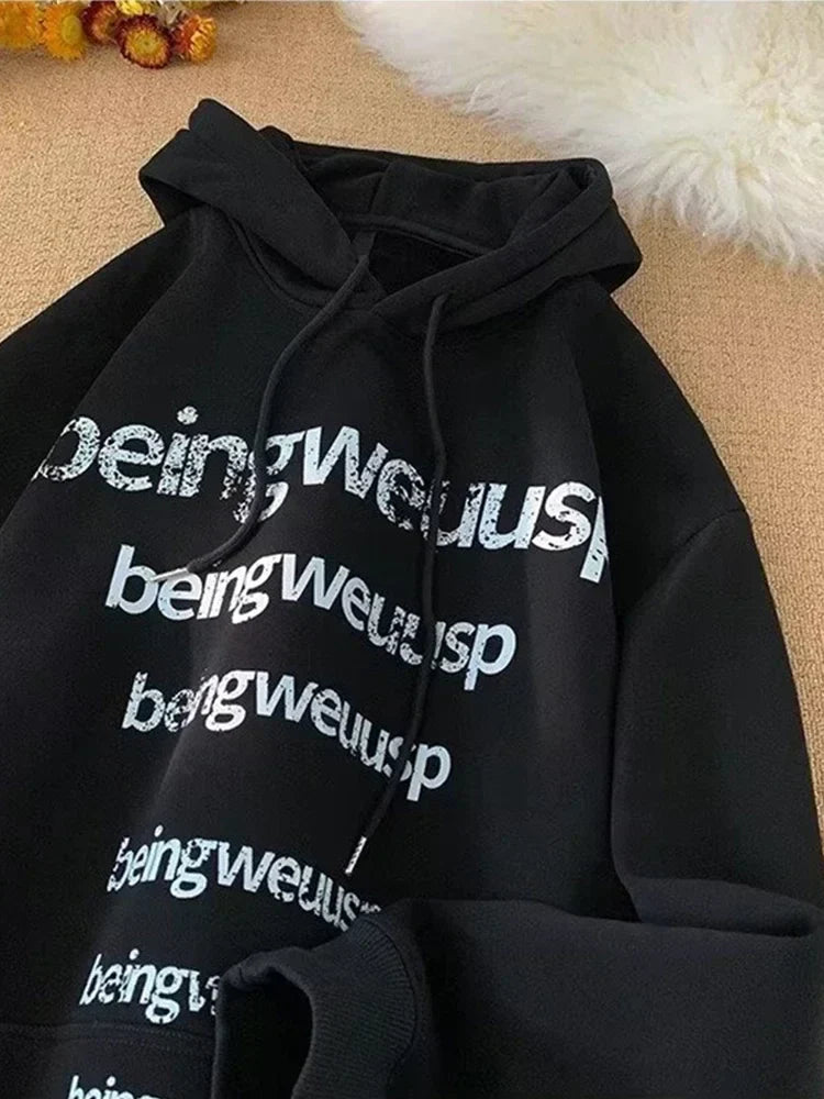 Distressed Repeat Letter Print Drop Shoulder Oversized Hoodie 7