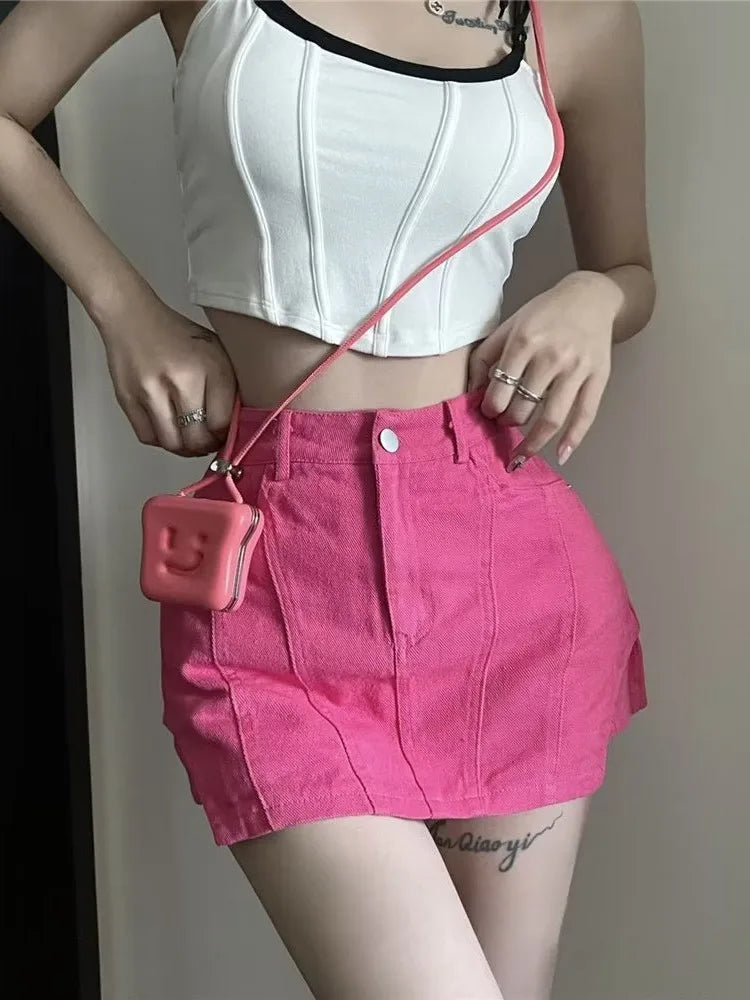 Low-Rise Vintage Washed Pleated Denim Mini Skort