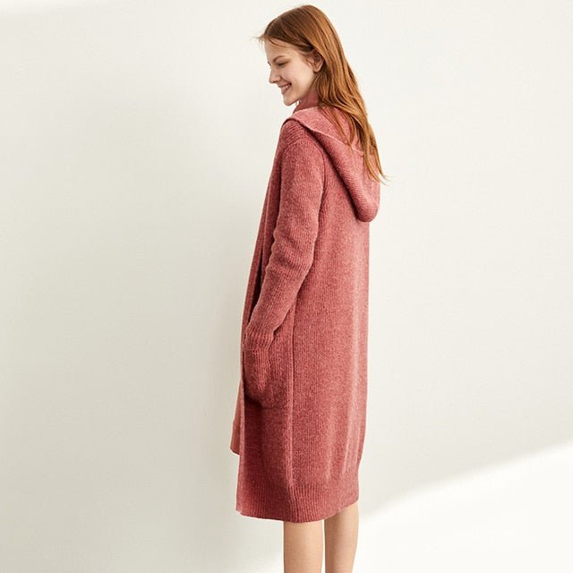 Women Fashion New Loose Hat Long Knitted Female Cardigan Red / L