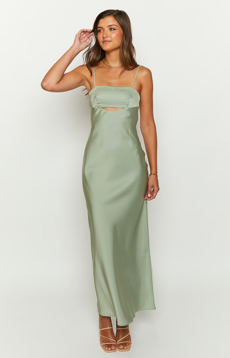 Satin Straight Neck Cami Cut Out Bust Bias Cut Maxi Dress 2