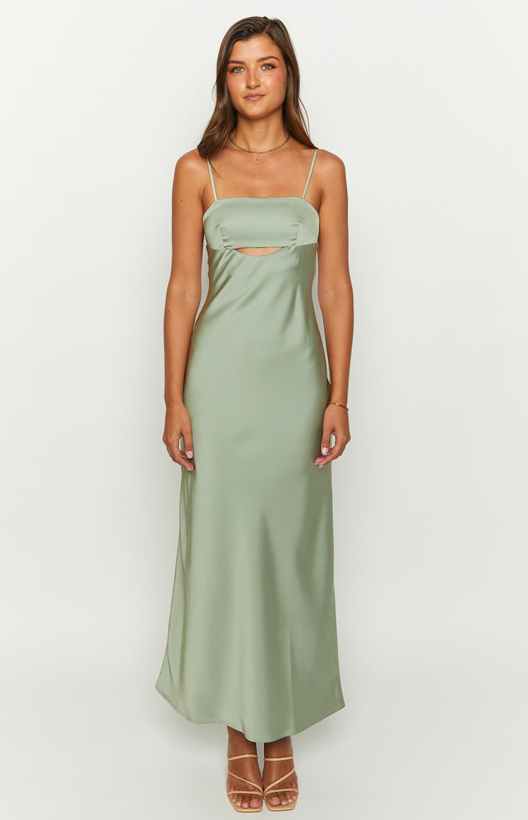 Satin Straight Neck Cami Cut Out Bust Bias Cut Maxi Dress 3