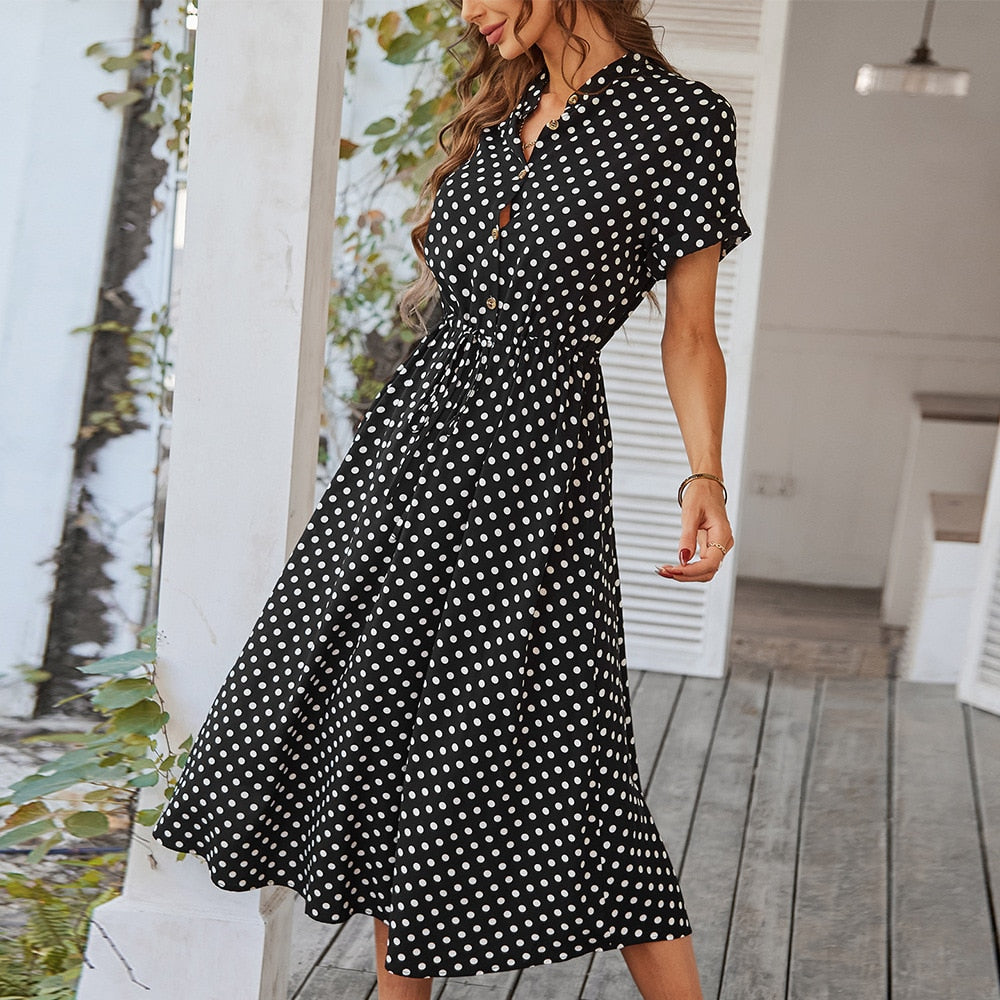 Laura Polka Dot Dress Elegant Dress with Premium Casual Styling