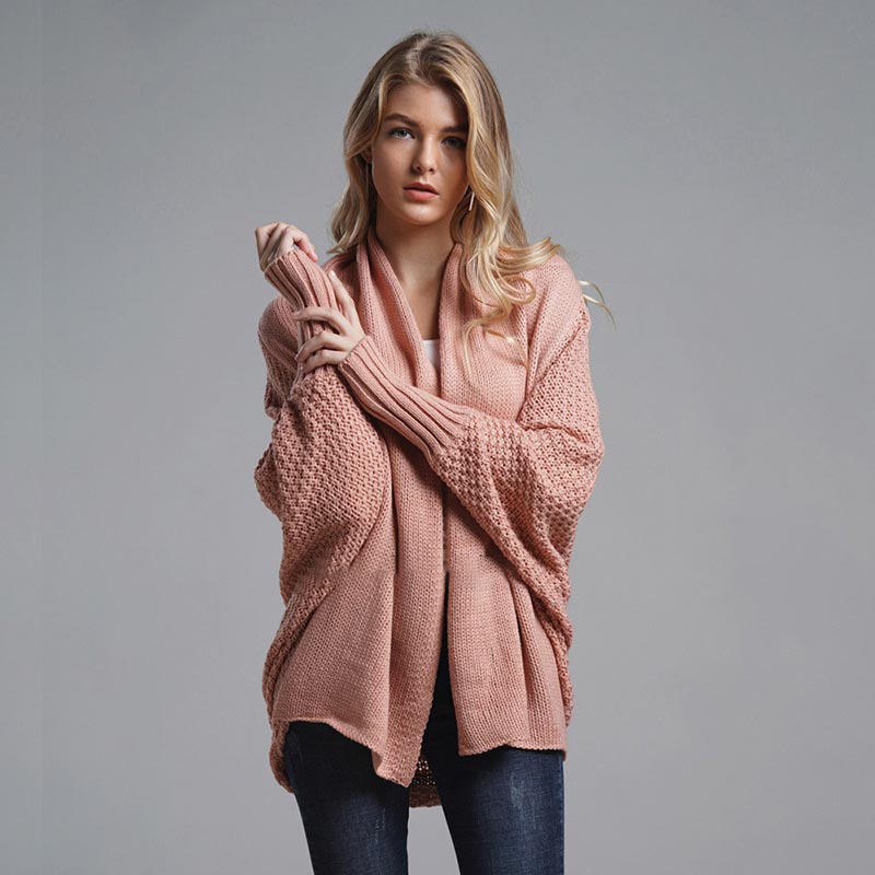Shawl Collar Batwing Sleeve Open Front Oversized Knit Cardigan 10