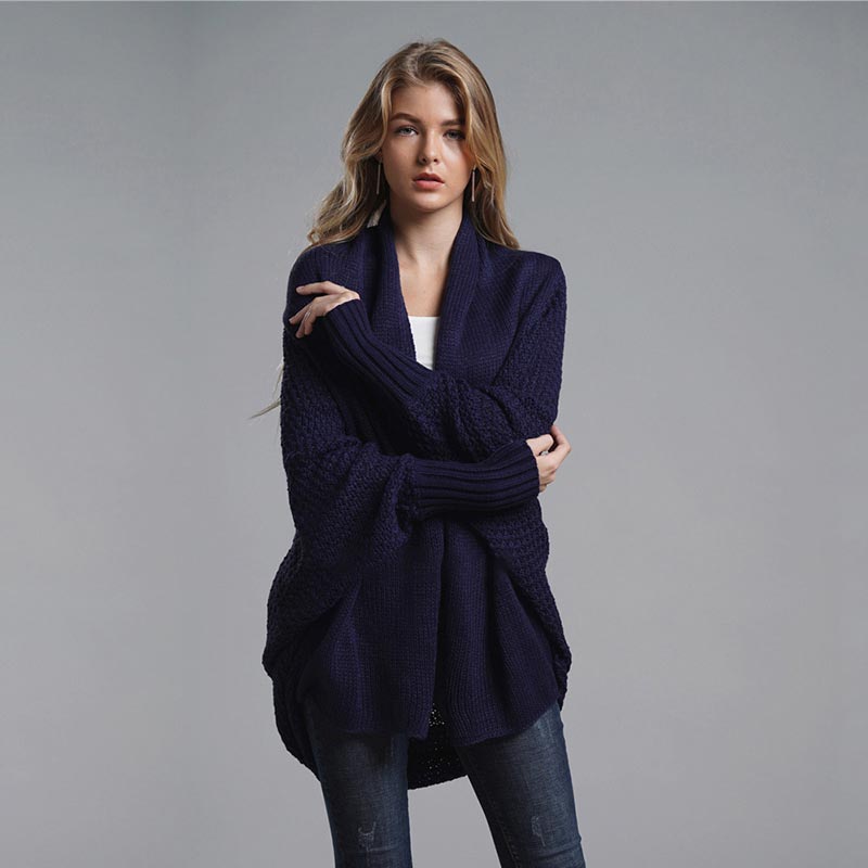 Shawl Collar Batwing Sleeve Open Front Oversized Knit Cardigan