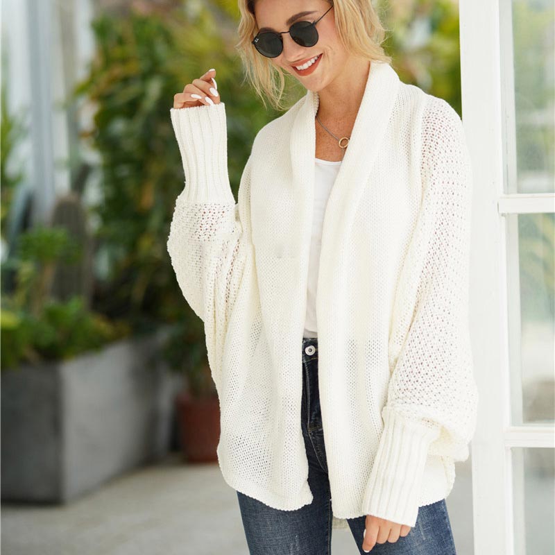 Shawl Collar Batwing Sleeve Open Front Oversized Knit Cardigan 11