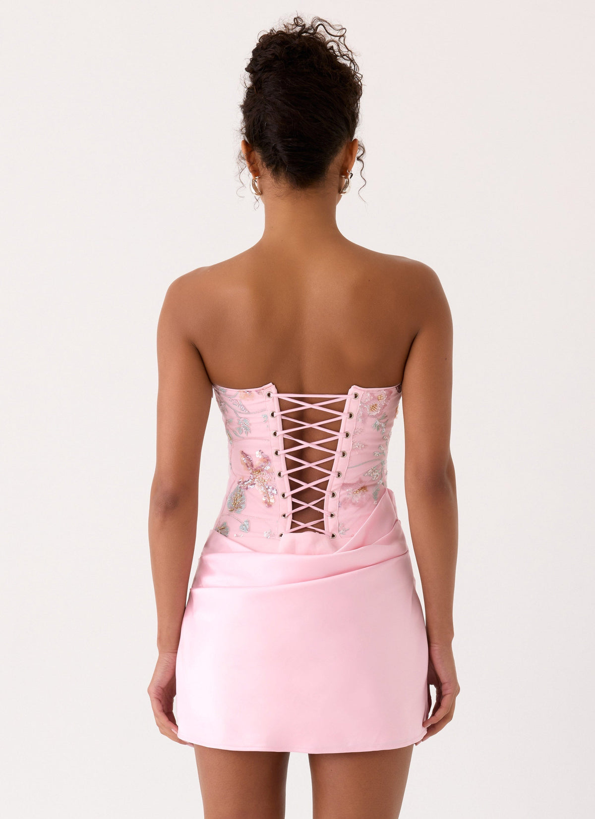 Strapless Floral Embroidered Beaded Corset Bodice Mini Dress 7