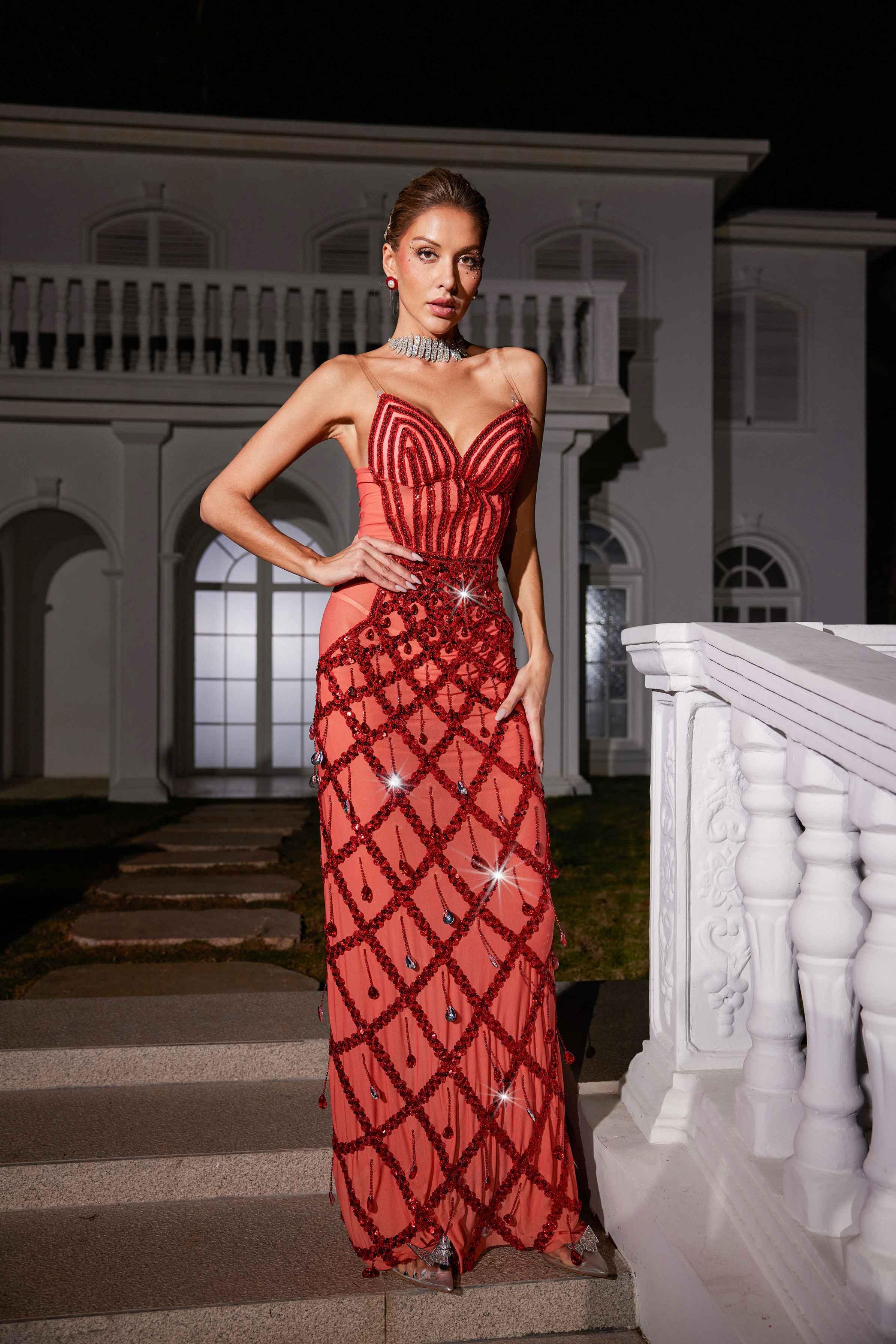 Sequin Embellished Mesh Maxi Dress - View 5