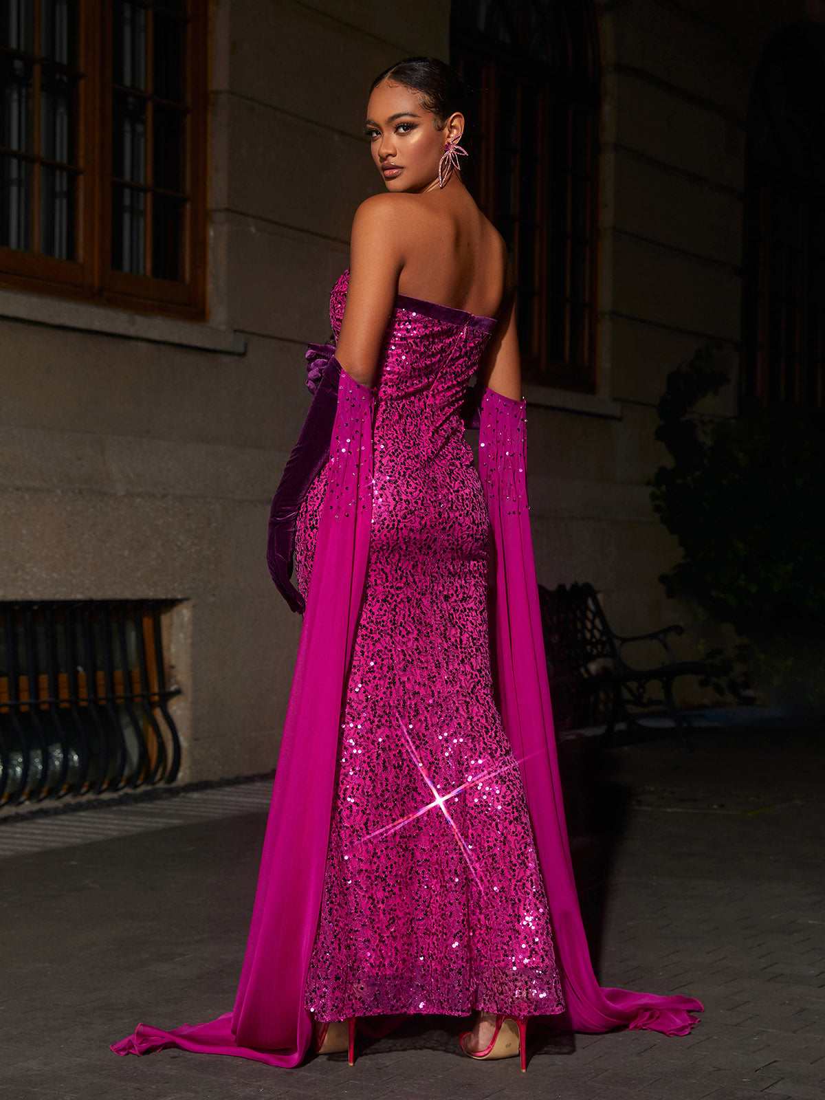 Anica Strapless Sequin Maxi Dress With Gloves 5