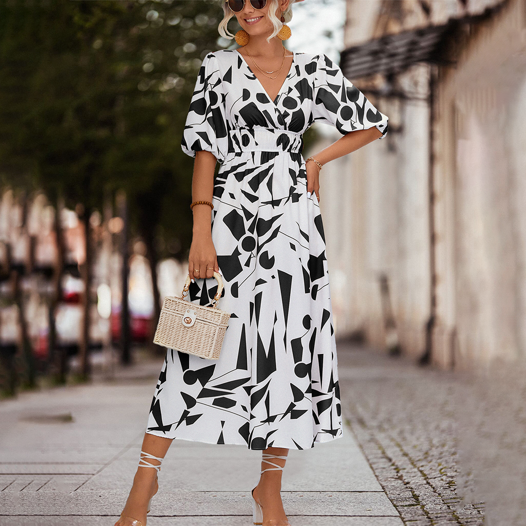 Oxana Relaxed Midi Dress with a V-neck for Women Versatile Daily Pick