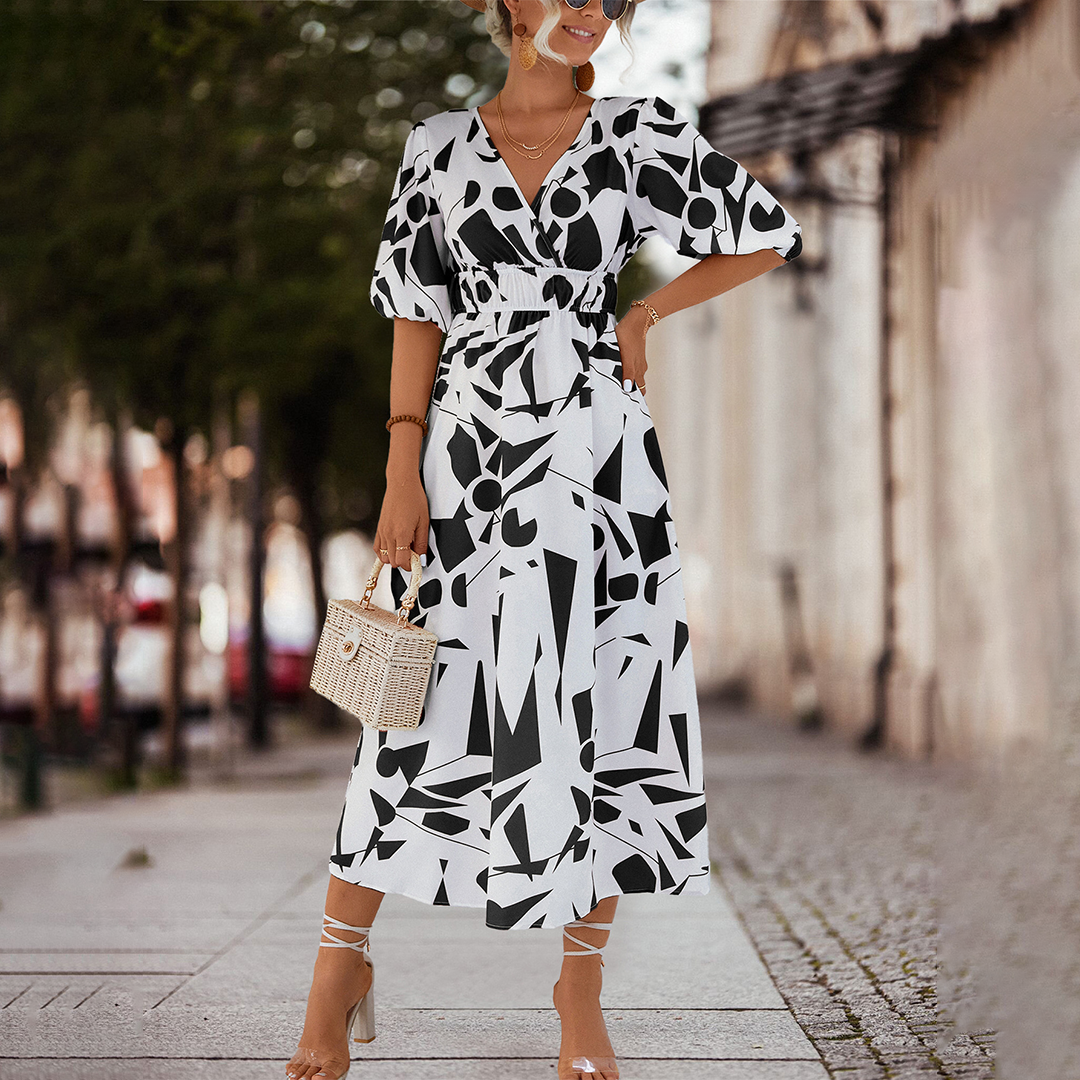 Oxana Relaxed Midi Dress with a V-neck for Women Versatile Daily Pick
