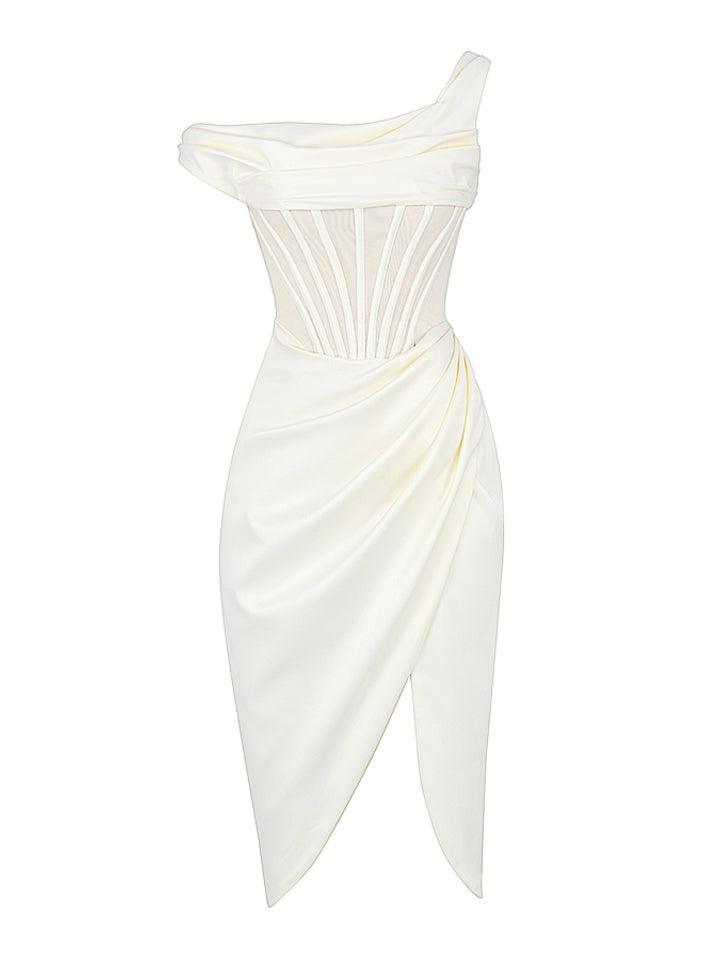 Ariella Satin Corset Dress In Ivory - View 6