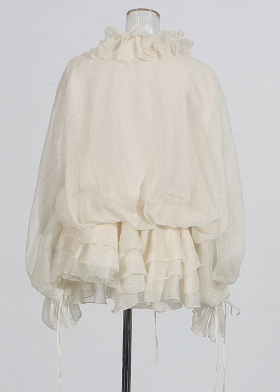Art Beige Ruffled Lace Up Solid Chiffon Mini Dresses Spring - View 5