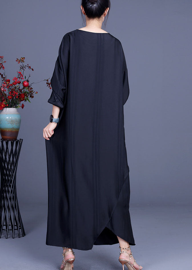 Batwing Sleeve Round Neck Knotted Waist Draped Panel Maxi Dress