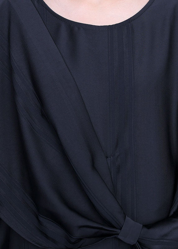 Batwing Sleeve Round Neck Knotted Waist Draped Panel Maxi Dress