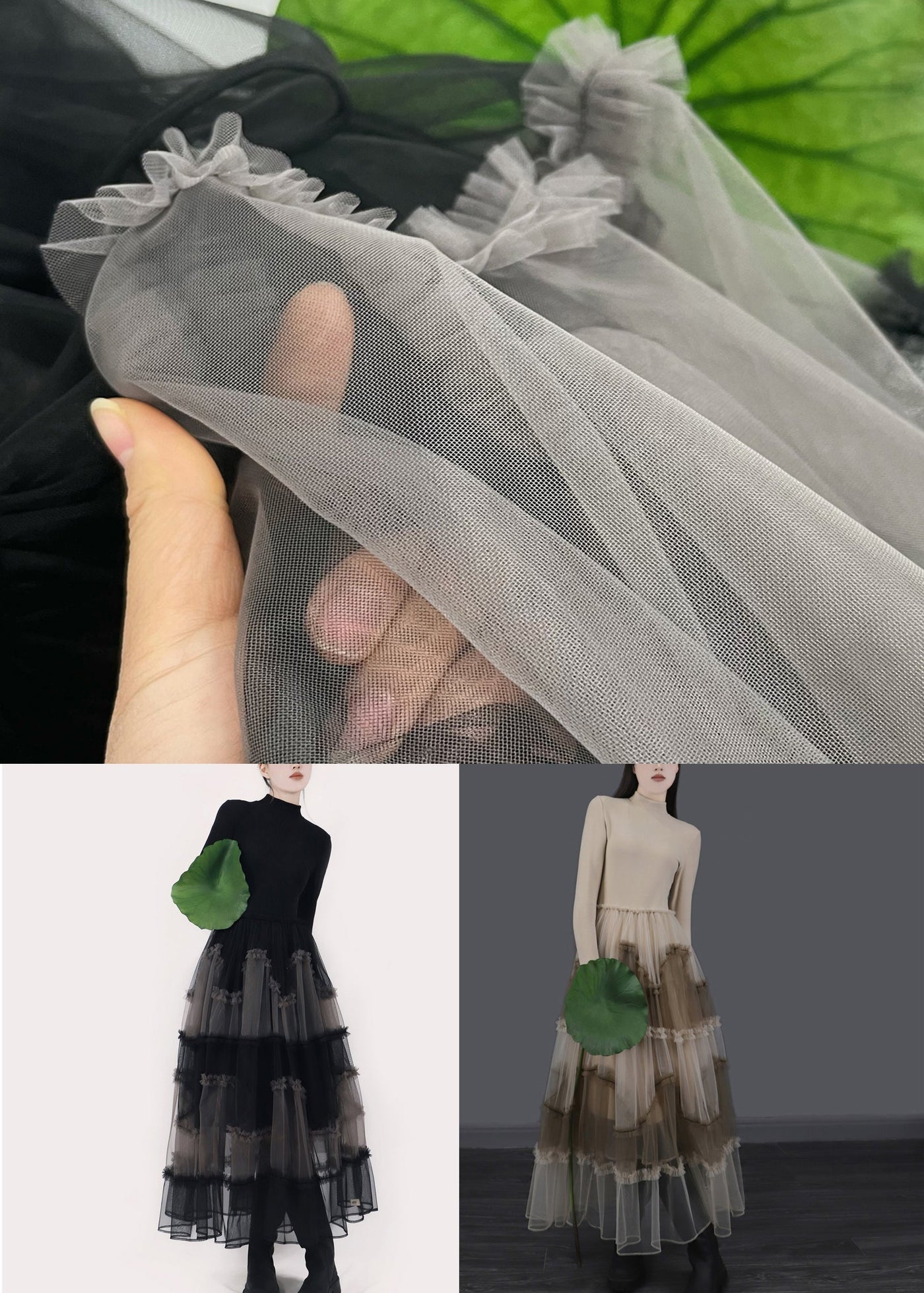Art Black Asymmetrical Ruffled Tulle Patchwork Long Dresses Winter 5