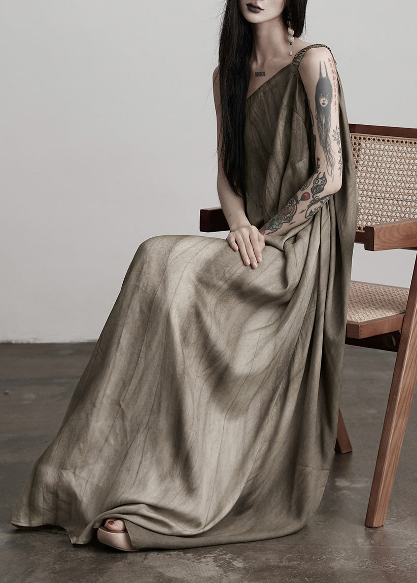 One Shoulder Oversized Draped Vertical Stripe Maxi Gown