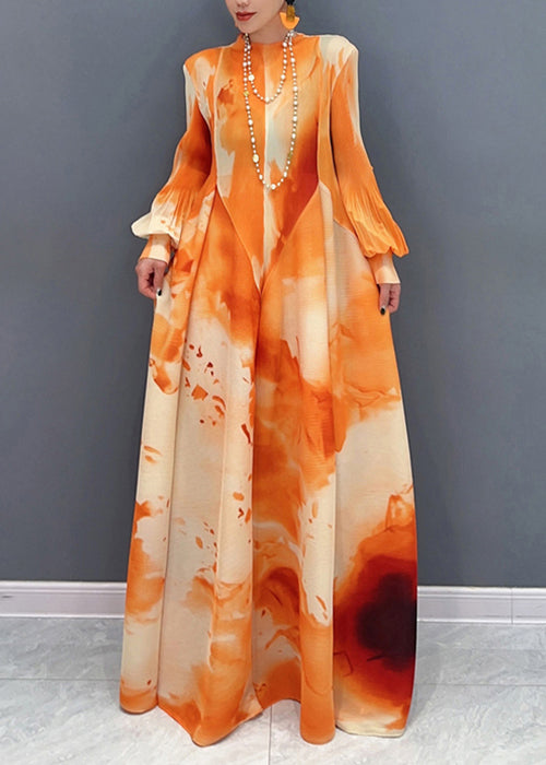 Plissé Pleated Chiffon Bell Sleeve Maxi Dress
